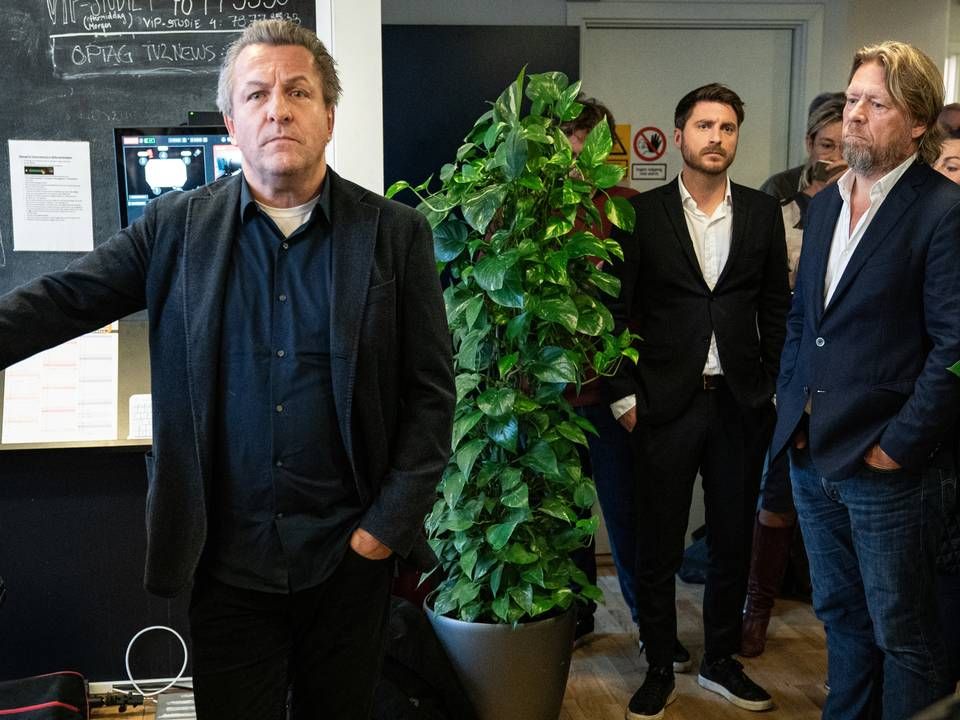 Jakob Kvist og Radio24syvs chefredaktør, Jørgen Ramskov. Ledelsen giver medarbejderne på radioen besked om at radiokanalen ikke kan fortsætte som DAB-kanal. | Foto: Niels Christian Vilmann/Ritzau Scanpix