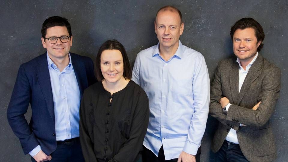 Fra venstre ses Tønnes Sannem Heian, adm. direktør for Markedspartner, Nina Vesterby, adm. direktør for Egmont Publishing Norge, Stig Hammer, stifter af Markedspartner, og Erik Norberg, direktør for Marketing Services hos Egmont Publishing. | Foto: Egmont/Markedspartner