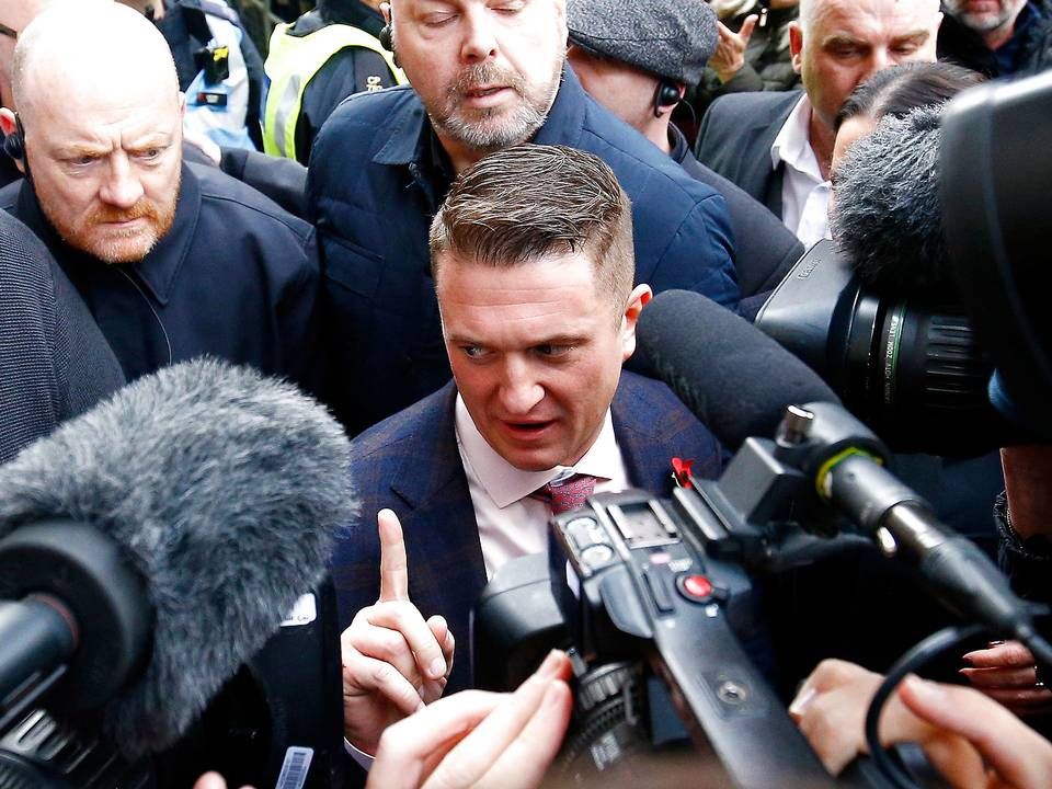 Tommy Robinson, den stærkt højreorienterede aktivist fra Storbritannien, har tidligere være fængslet for flere forbrydelser og har været med til at grundlægge English Defence League. | Foto: Henry Nicholls/Reuters/Ritzau Scanpix