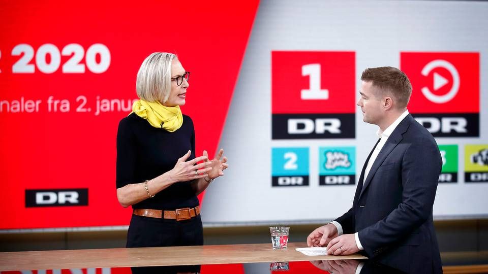 DR præsenterede i december 2019 sine programplaner for 2020. Her ses generaldirektør Maria Rørbye Rønn og DR-vært Johannes Langkilde. | Foto: Jens Dresling/Ritzau Scanpix