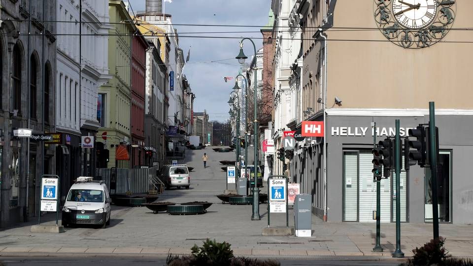 De norske gader er i lighed med de danske ditto lagt mere eller mindre øde som følge af de tiltag, der er sat i verden for at begrænse spredning af coronavirus. | Foto: Vidar Ruud/NTB/Ritzau Scanpix