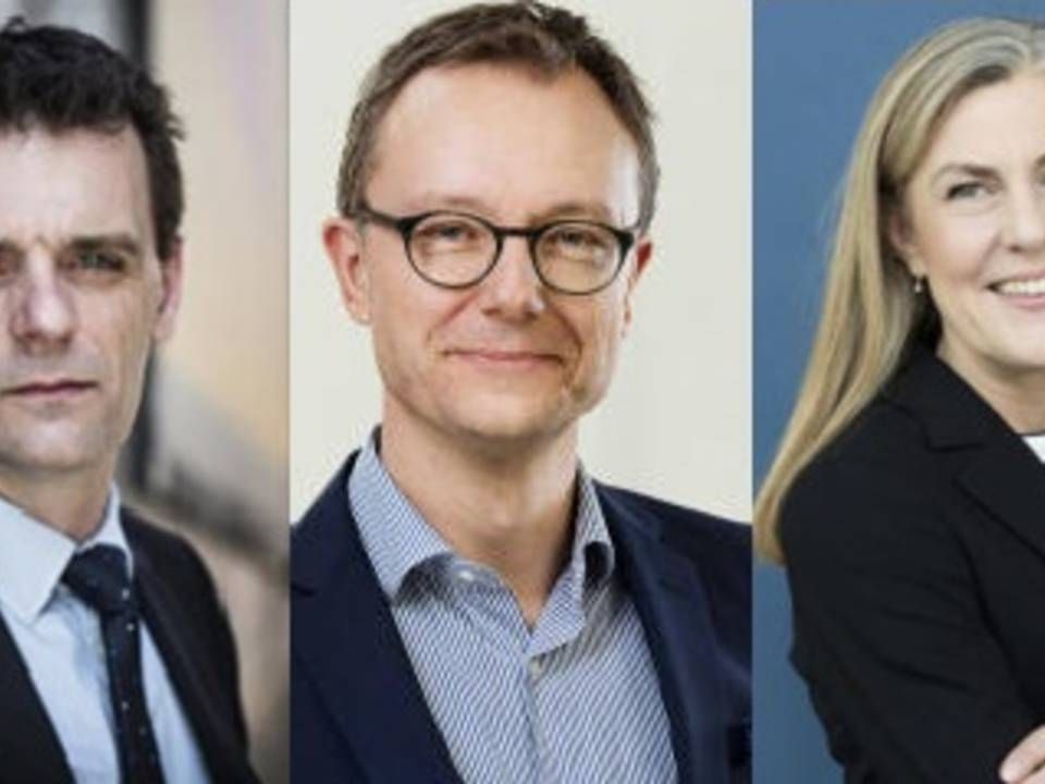 Forfatterne bag indlægget, Thomas Torp (tv), direktør for Grakom, Klaus Høeg-Hagensen, adm. dir. for Egmont Publishing og adm. direktør for Aller Media, Charlotte Ripabelli, mener bl.a., at den digitale moms bør udvides | Foto: Niels Hougaard/Ritzau Scanpix/Egmont Publishing/Aller Media