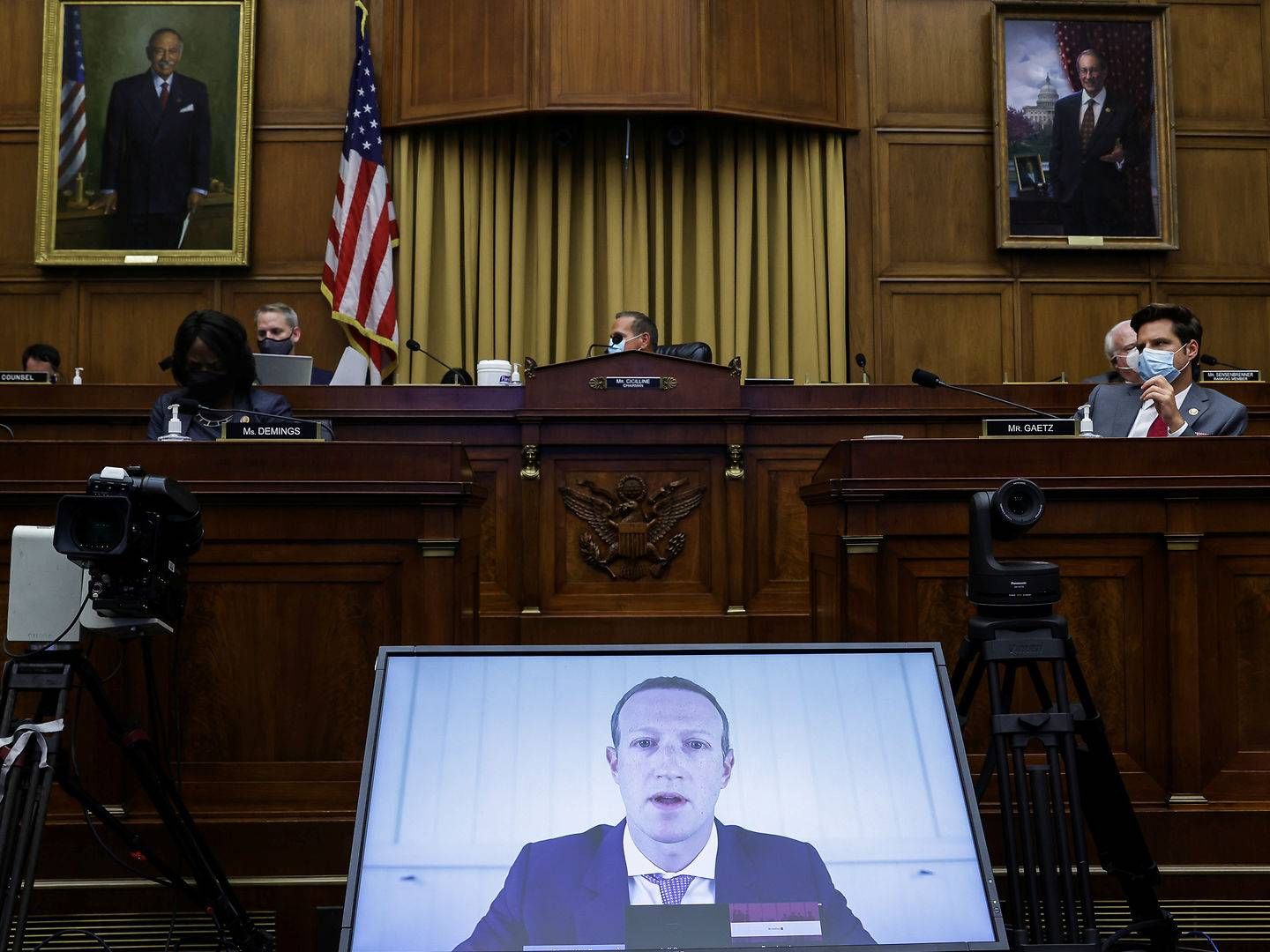 Mark Zuckerberg, Facebooks stifter og topchef, var blandt de direktører for techgiganter, som onsdag var indkaldt til høring i Repræsentanternes Hus. | Foto: Pool/Reuters/Ritzau Scanpix
