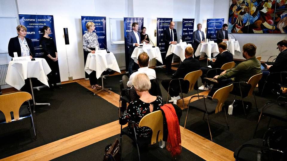 Corona-anbefalinger i Odense og i og omkring København blev præsenteret ved et pressemøde i Sundheds- og Ældreministeriet mandag. | Foto: Philip Davali/Ritzau Scanpix