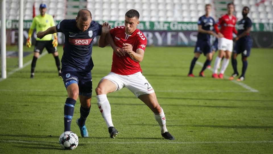 Billede fra kamp mellem Vejle Boldklub og Nykøbing FC i Nordicbet Ligaen i juli. | Foto: Anders Brohus