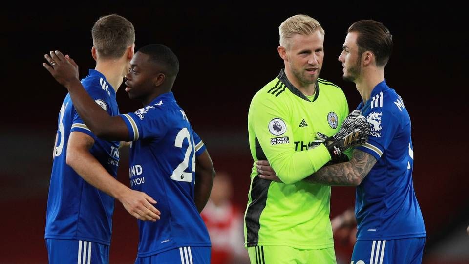 Den danske landsholdskeeper Kasper Schmeichel tørner ud for Leicester i Premier League. | Foto: Ian Walton/Ritzau Scanpix