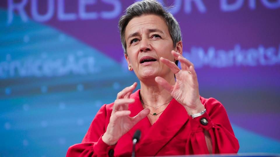 EU-Kommissær for det digitale område, Margrethe Vestager, siger, at man i Europa havde reageret anderledes hvis Digital Services Act havde været i kraft, og Trump havde fremsat sine falske påstande om valgsvindel end man valgte at gøre i USA. | Foto: Olivier Matthys/AP/Ritzau Scanpix