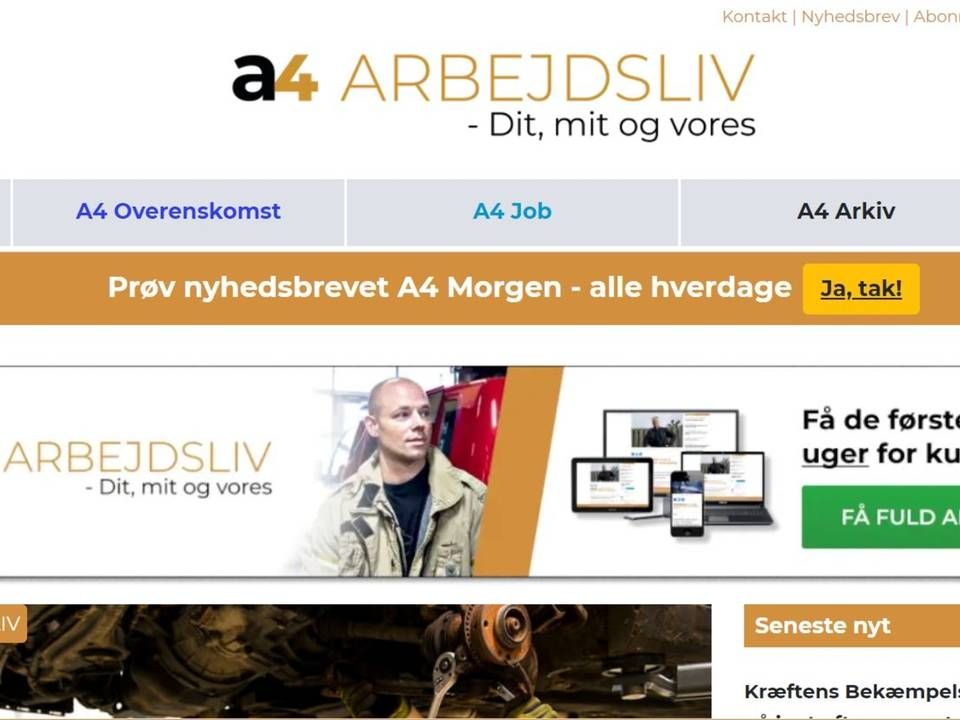 Foto: Screenshot fra a4arbejdsliv.dk