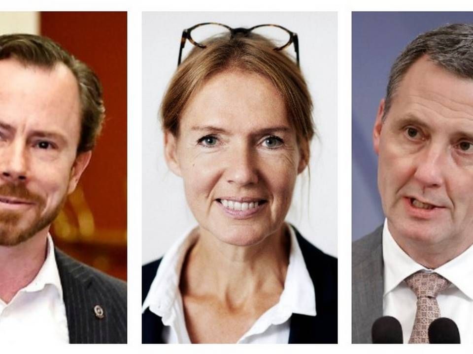 V-formand Jakob Ellemann-Jensen, direktør i Danske Medier, Louise Brincker, og justitsminister Nick Hækkerup (S). | Foto: Jens Dresling/Ritzau Scanpix