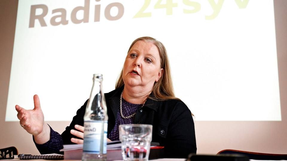 Daværende chef for Berlingske Media, Lisbeth Knudsen, ved præsenstationen af Radio24syv, som mediekoncernen vandt FM4-tilladelsen til sammen med People Group, der ejede 30 pct. - Berlingske Media havde 70 pct. | Foto: Jens Dresling/Politiken/Ritzau Scanpix