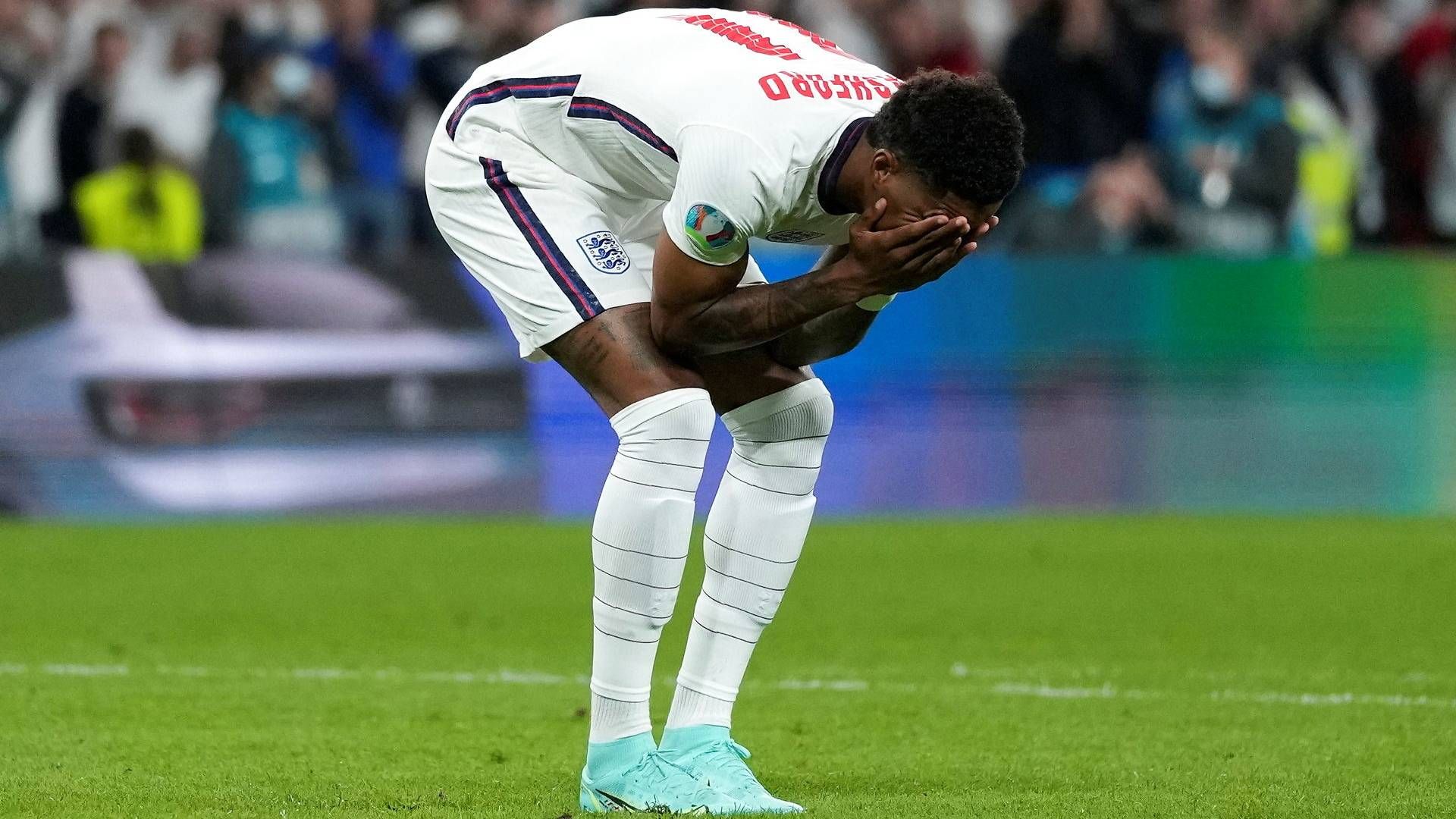 Markus Rashford brændte et straffespark i straffesparkskonkurrencen i EM-finalen mod Italien. | Foto: Frank Augstein/Reuters/Pool via REUTERS / X01348