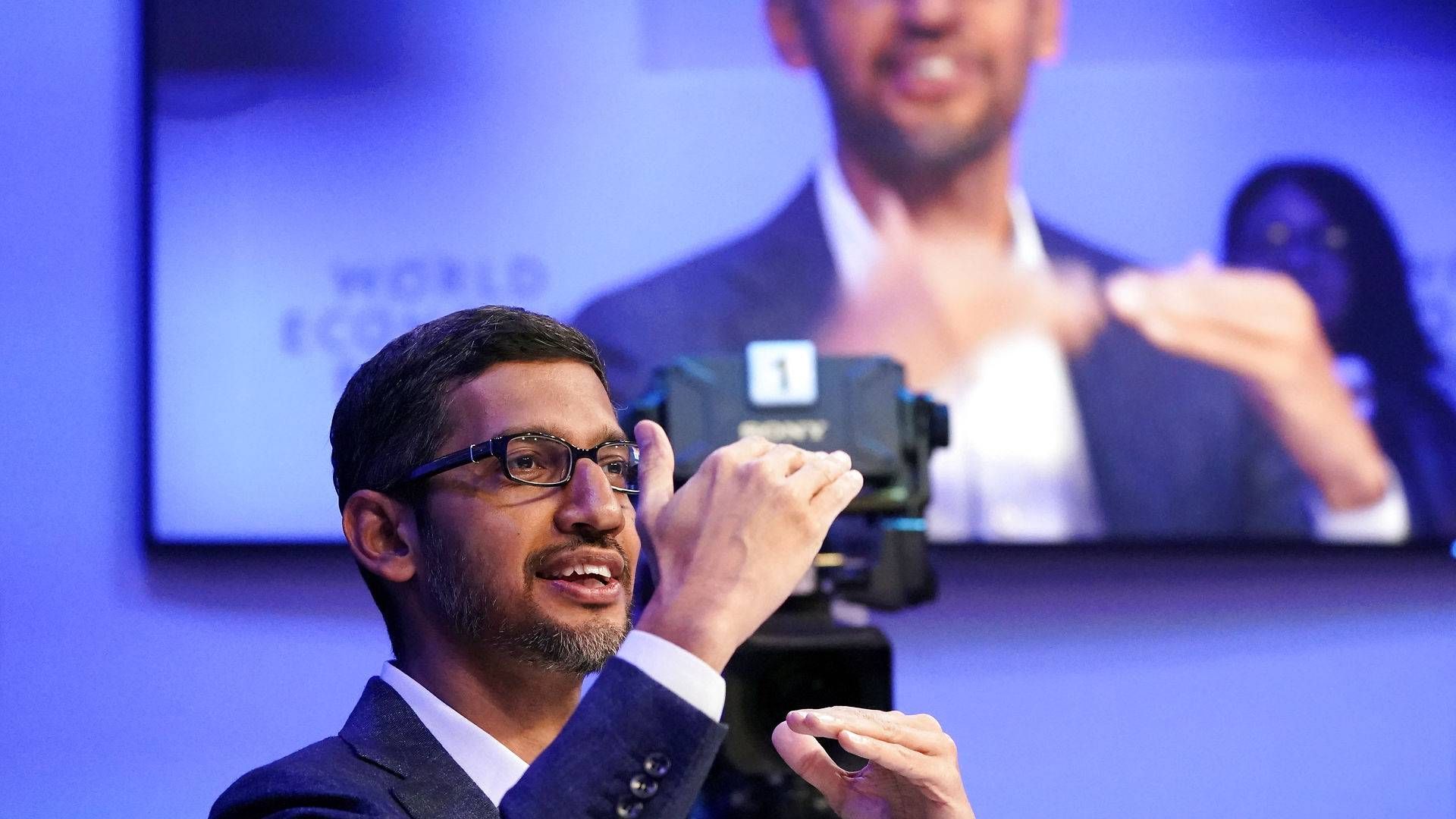 Google-ejeren Alphabets topchef, Sundar Pichai under et møde i World Economic Forum i 2020. | Foto: Denis Balibouse/Reuters/Ritzau Scanpix