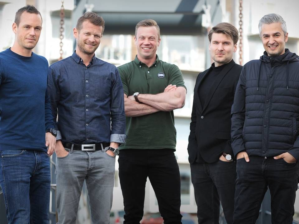 Ejerkredsen bag Min By Media - fra venstre Thomas Enevoldsen, Mads Peter Veiby, Mads Schytte og Anders Damm Christsensen, begge fra Gastromand, og Michael Qureshi. | Foto: PR/Min By Media